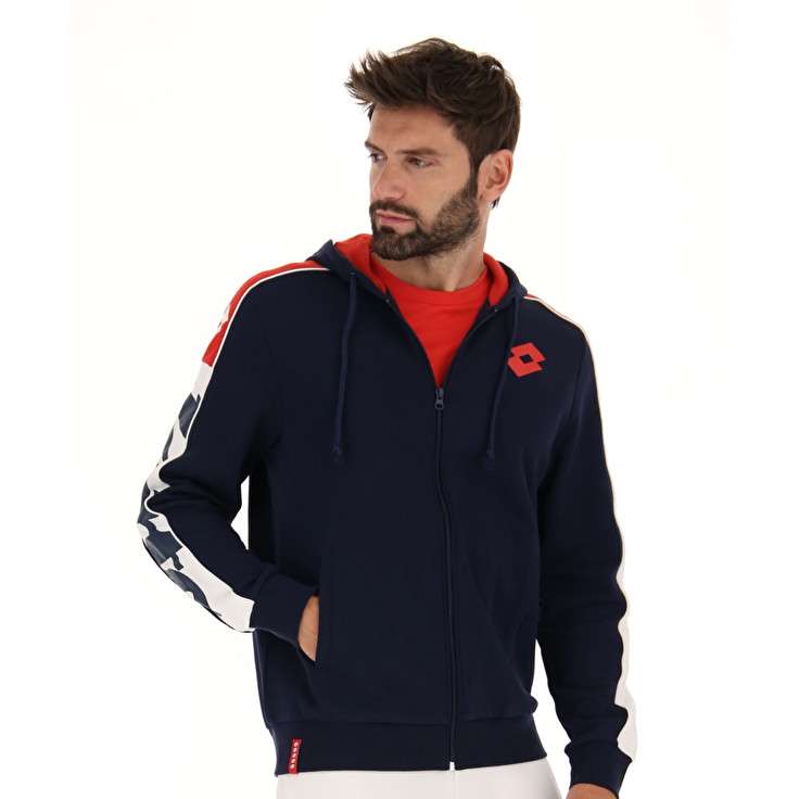 Lotto Athletica Lg Sweat Fz Hd Fl Sweatshirt Navy / White / Red | DQYZN9SV