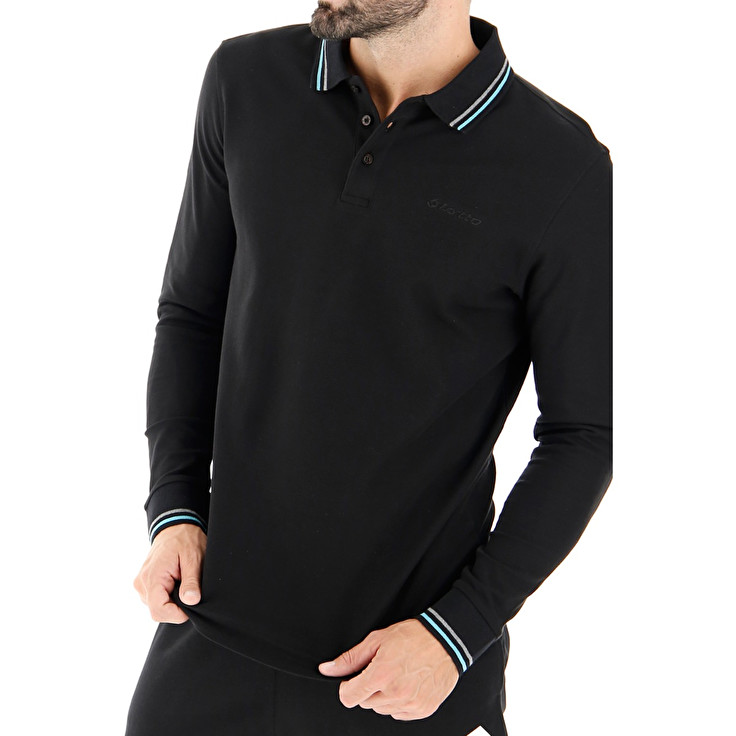 Lotto Classica Ls Pq Polo Shirts Black / Blue | LINF3ZOH