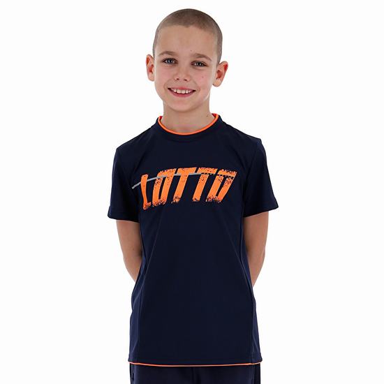 Lotto Logo T Shirts Navy / Orange | 8NJXVSWR